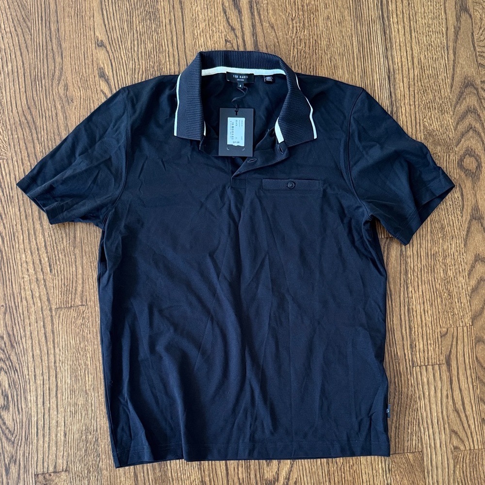 Ted Baker Black Polo Shirt with White Accents